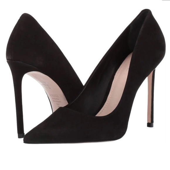 Schutz Lou Pump 4 inch stiletto heel pointed toe low vamp suede black 6.5 - Picture 1 of 16